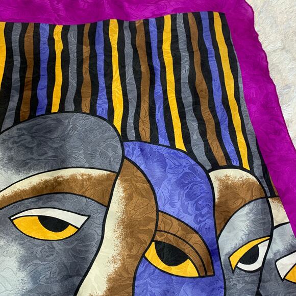 Silky Square Scarf Modern Print "Eyes"  34" - Picture 5 of 8